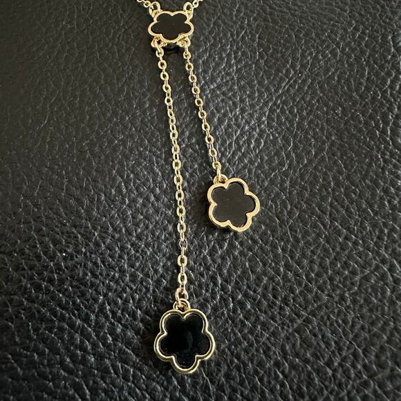 Minimalist Lariat style Black & Gold Tone Necklace - Picture 1 of 3